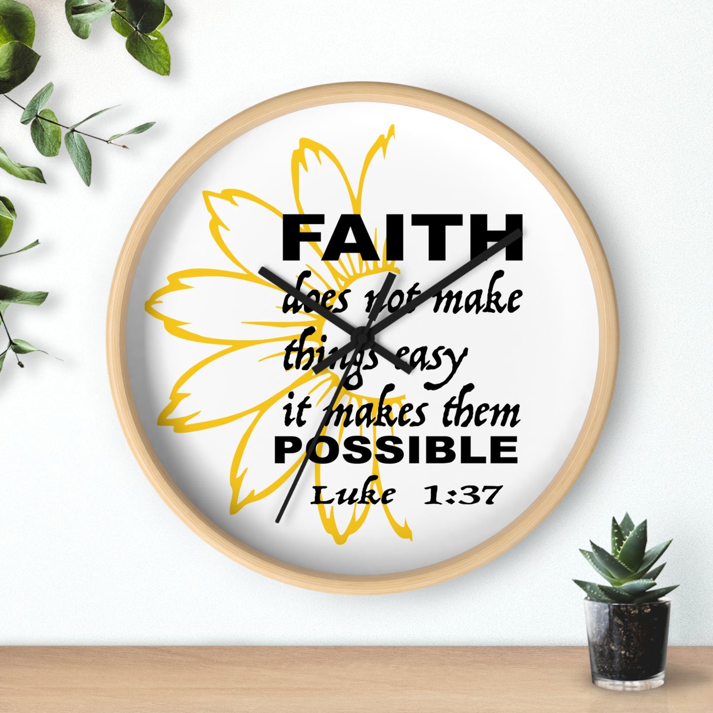 Wall Clock - "Faith makes them Possible" Inspirational Bible Verse Luke 1:37 Decorative Clock