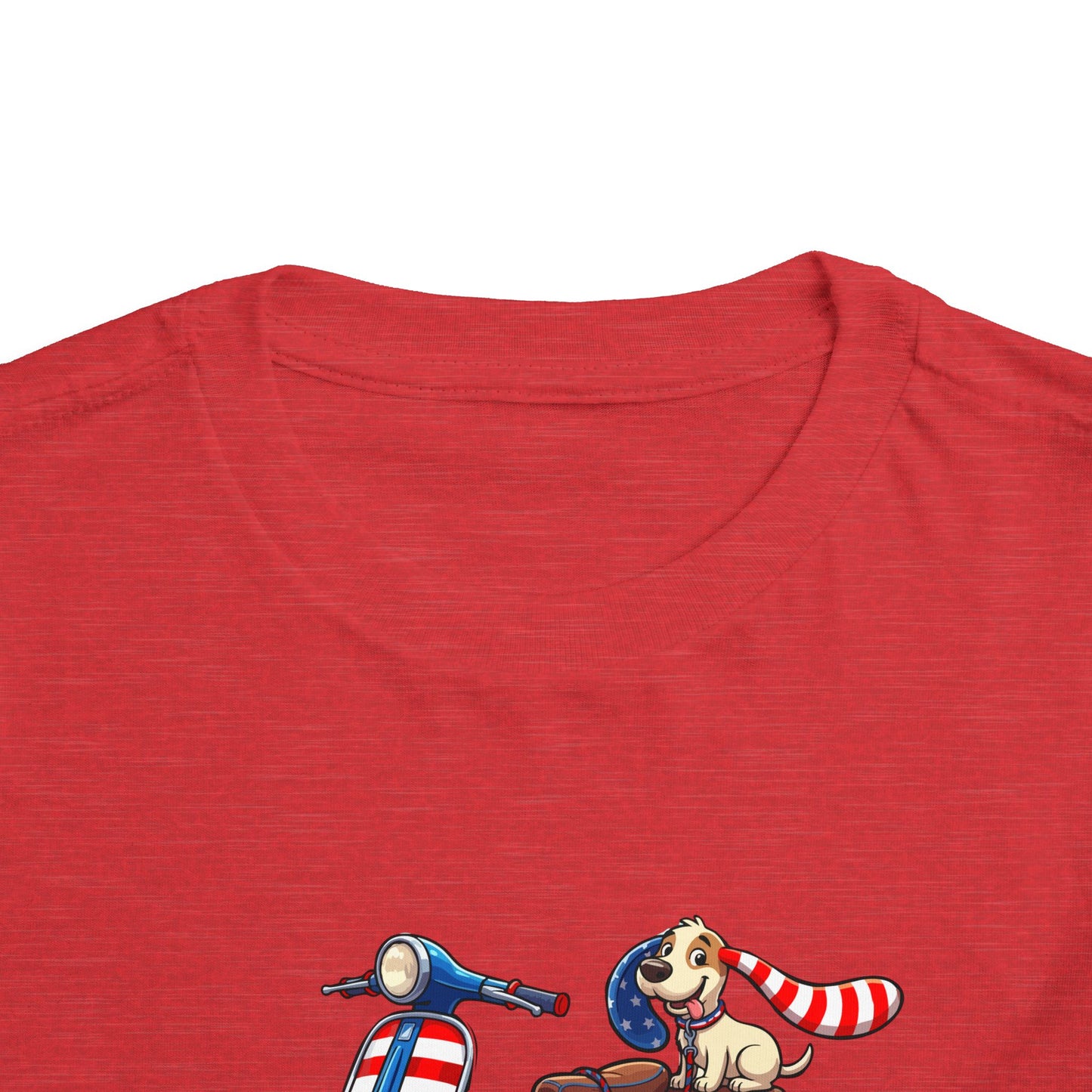 Toddler Tee - Patriotic Pup on American Flag Scooter (4th of July Kids Shirt)