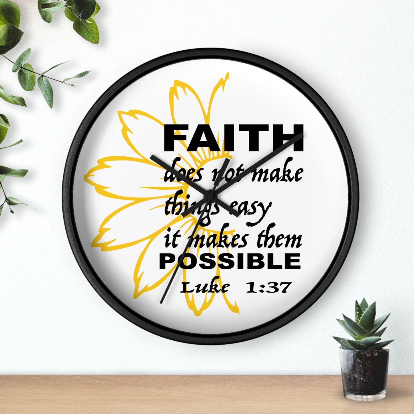 Wall Clock - "Faith makes them Possible" Inspirational Bible Verse Luke 1:37 Decorative Clock