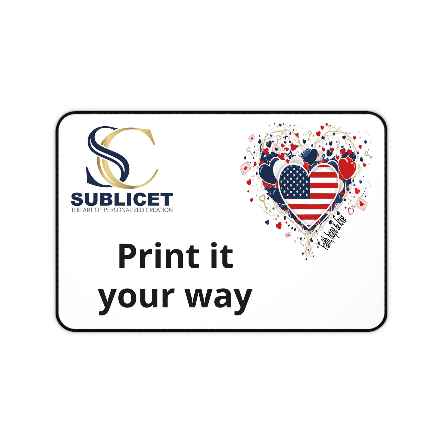 Custom American Flag Heart Desk Mat – Personalized Patriotic Mouse Pad
