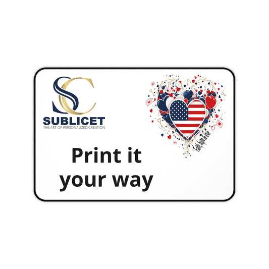 Custom American Flag Heart Desk Mat – Personalized Patriotic Mouse Pad
