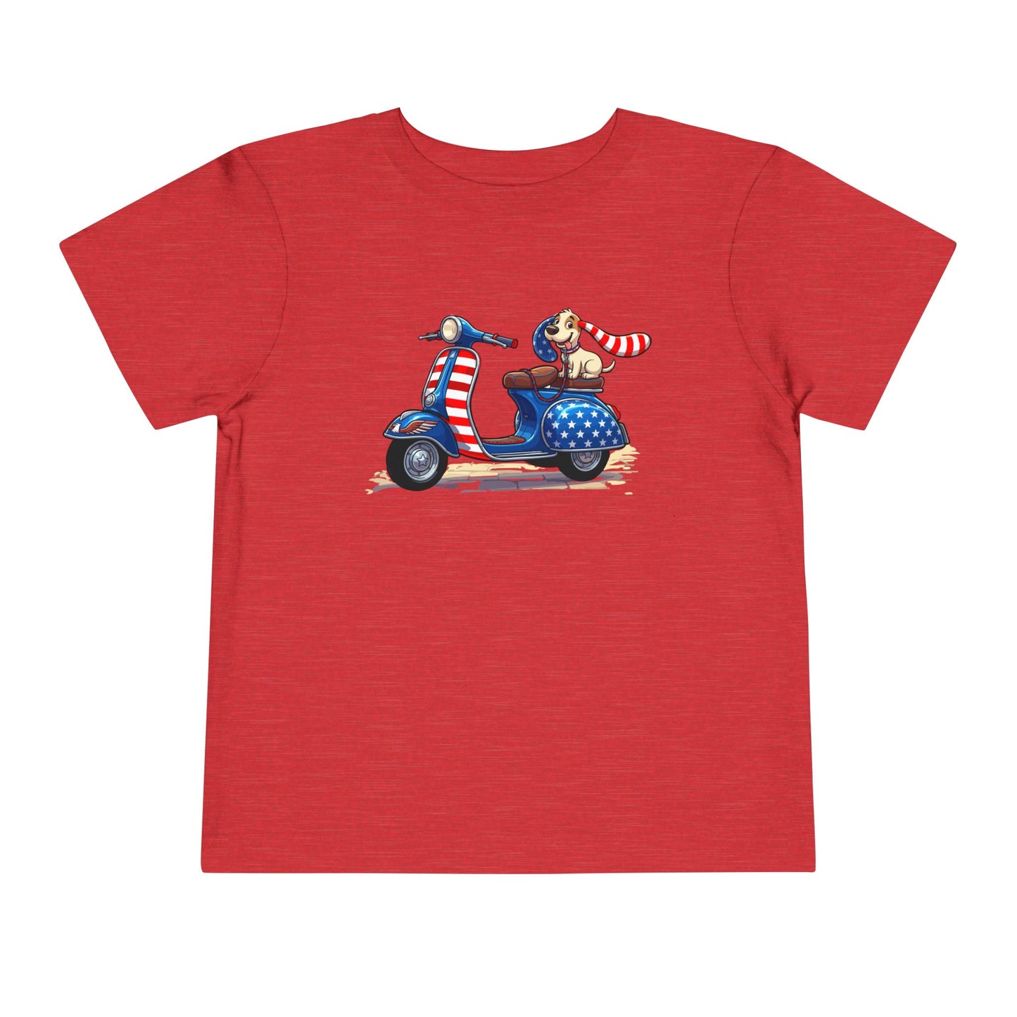 Toddler Tee - Patriotic Pup on American Flag Scooter (4th of July Kids Shirt)