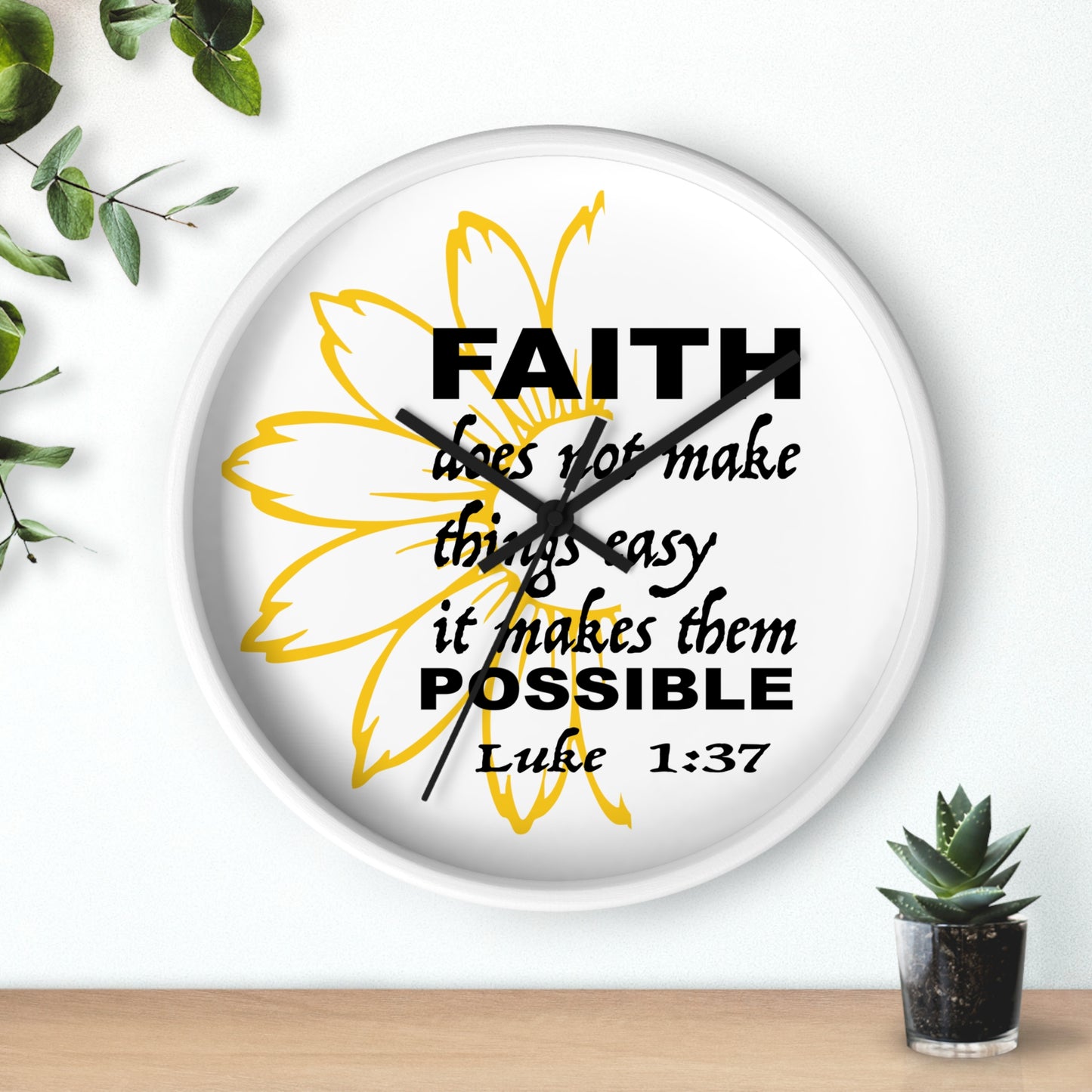 Wall Clock - "Faith makes them Possible" Inspirational Bible Verse Luke 1:37 Decorative Clock
