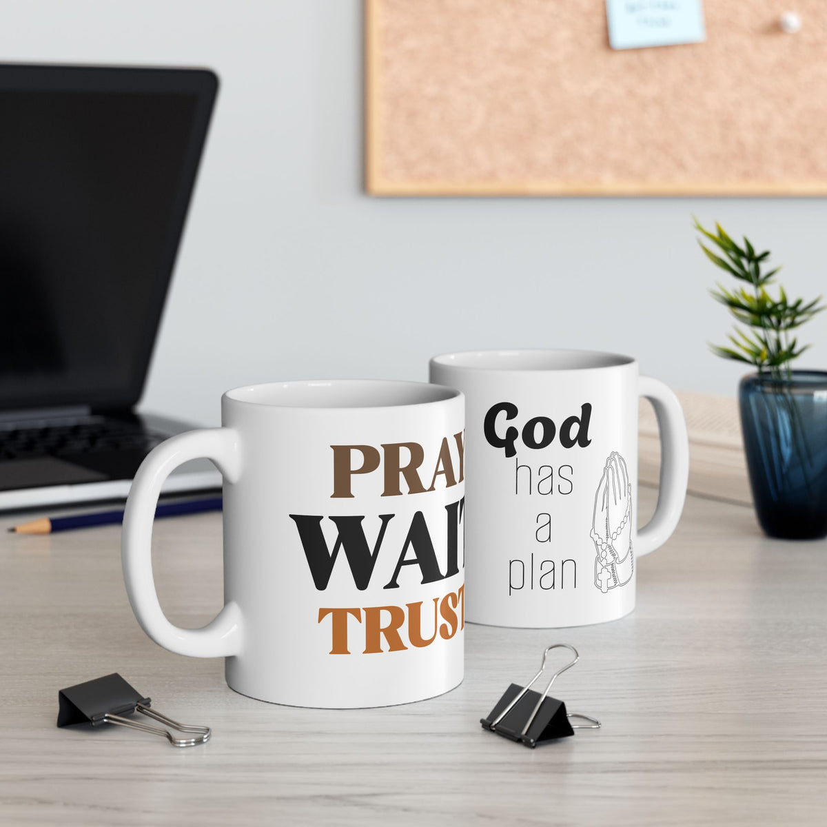 "Pray. Wait. Trust." Inspirational Coffee Cup,  Religious Gift for Catholics, Christian Mug, Inspirational Faith Message, Coffee Cup for Christian Men & Women