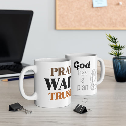 "Pray. Wait. Trust." Inspirational Coffee Cup,  Religious Gift for Catholics, Christian Mug, Inspirational Faith Message, Coffee Cup for Christian Men & Women