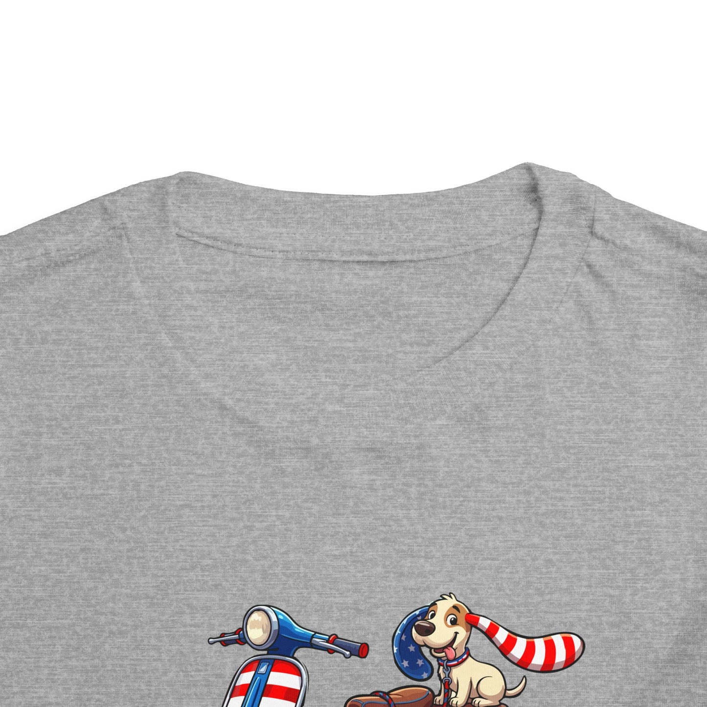 Toddler Tee - Patriotic Pup on American Flag Scooter (4th of July Kids Shirt)