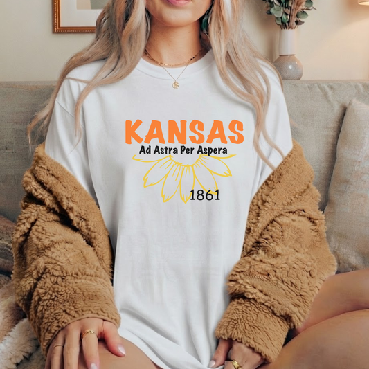 03 - Kansas - Ad Astra Per Aspera 1861" Vintage Sunflower Tee, Kansas shirt, Gift, Bella + Canvas